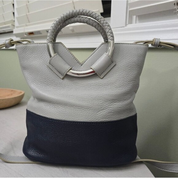 Sam Edelman Colorblock Leather Crossbody Bag Gray Navy - Picture 2 of 8